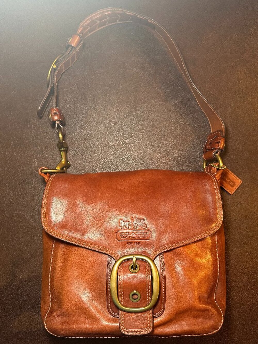 Coach  11419 Bleecker Large Flap British Tan Leather Tattersall Bag 2007